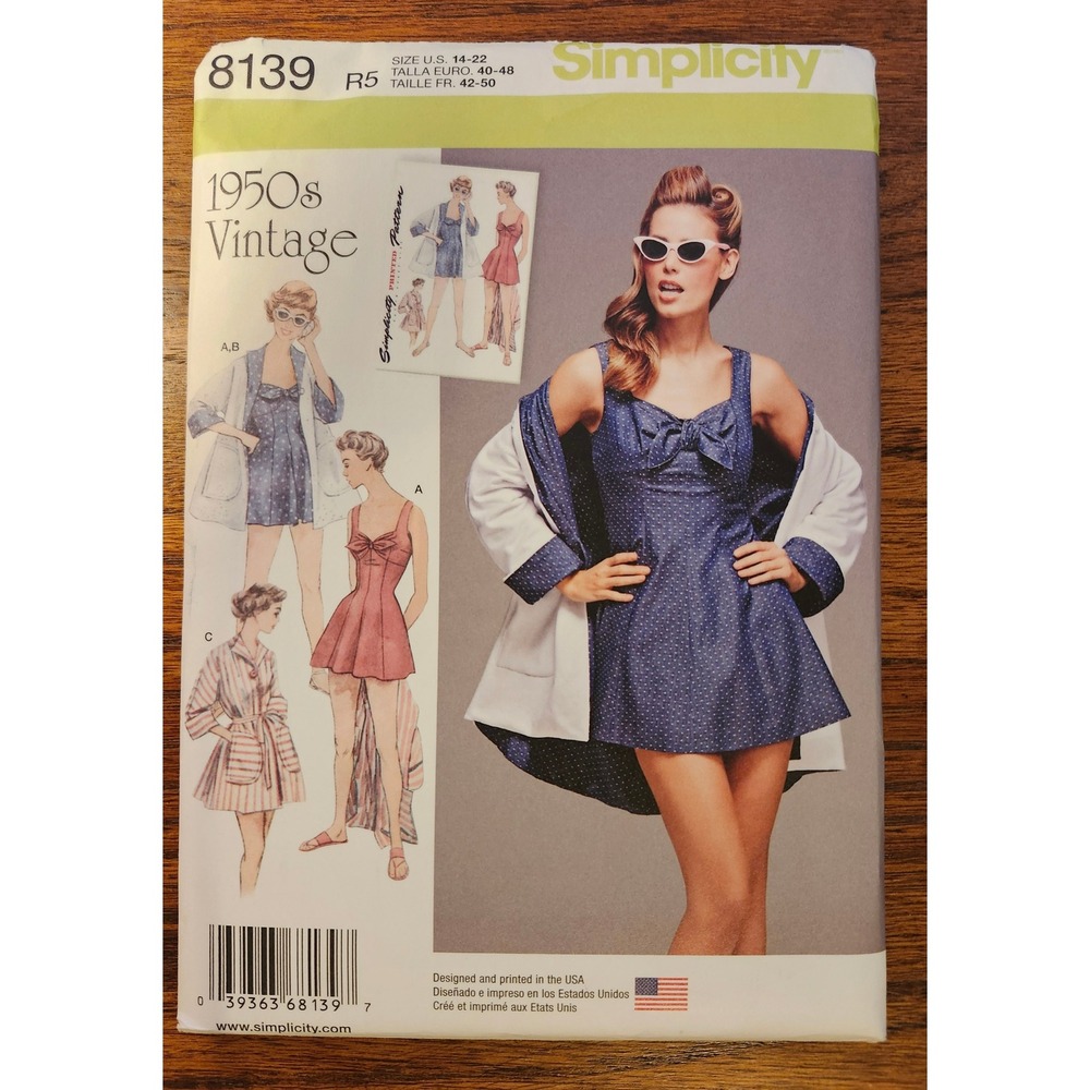 Simplicity 8139 1950s Vintage Sewing Pattern Miss Bathing Dress Beach Coat 14-22
